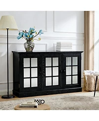 Clihome Buffet Sideboard Cabinet with 3 Mirrored Acrylic Doors, Adjustable Shelves Mdf Storage