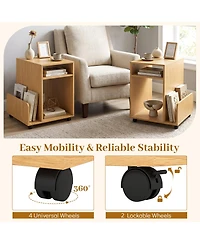 Gymax 2PCS Rolling End Table Side Storage Rack 4 Universal Wheels 2 Lockable Wheels