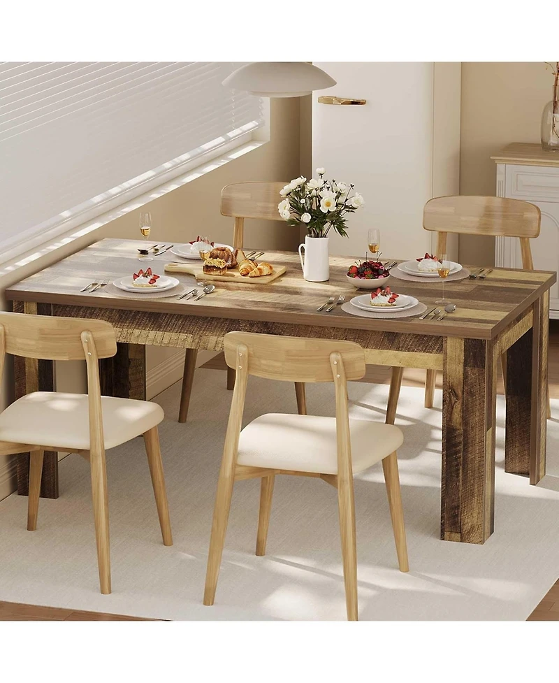 homfan 63" Dining Table for 4-6 – Farmhouse Dinner Table with Large Tabletop, Rectangular for Kitchen Living Room