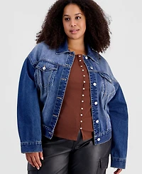 And Now This Plus Removable Faux-Fur Collar Denim Cropped Jacket, Macy's Exclusive