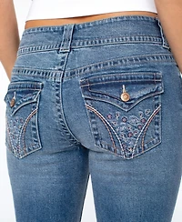 Celebrity Pink Juniors' Embroidered Flap-Pocket Flare-Leg Jeans