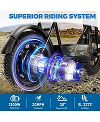 Caroma Peak 1200W Electric Scooter with Seat, 16"x3" Fat Tire E-scooter All-Terrain, Max 15 Miles 20MPH