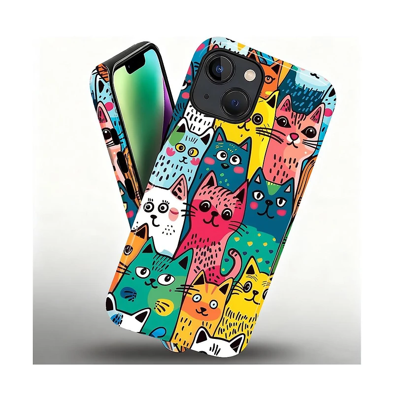 Gonez Case for iPhone 14, 2-in-1 Dual-Layer Shockproof Protection, Funny Cat Art Glossy
