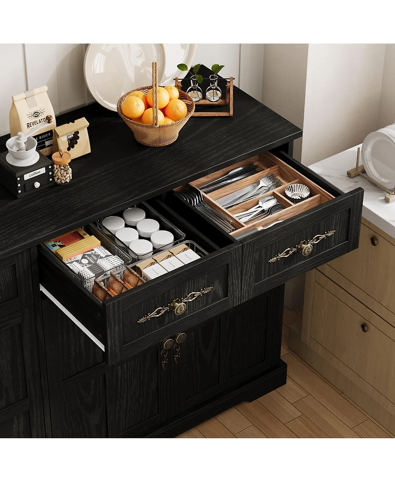 homfan 63" Storage Cabinet with Doors and Drawers - Farmhouse Accent Cabinet,Entryway Console Gold Handles