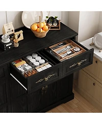homfan 63" Storage Cabinet with Doors and Drawers - Farmhouse Accent Cabinet,Entryway Console Gold Handles