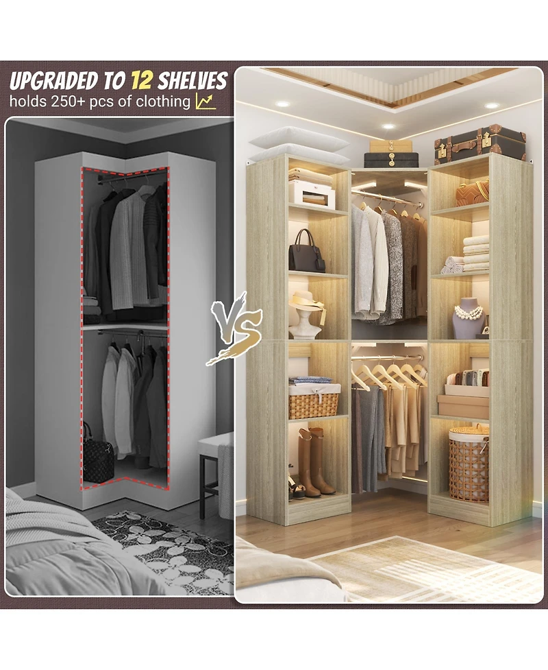 Aheaplus Corner Closet Organizer with 12 Shelves, Closets for Space