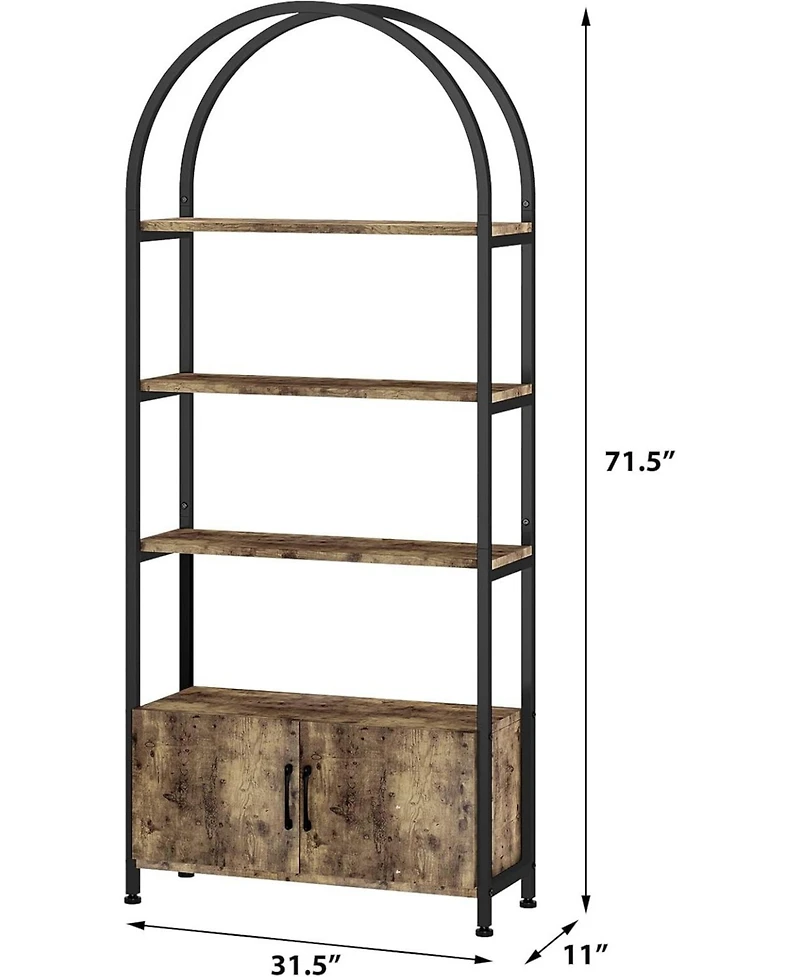 gaomon Arched Bookshelf, 4-Tier Bookshelf and Bookcase with Doors Storage, 71.5 Inch Tall Open Bookcase for Living Room Bedroom Office