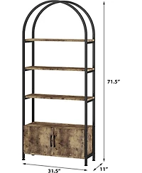 gaomon Arched Bookshelf, 4-Tier Bookshelf and Bookcase with Doors Storage, 71.5 Inch Tall Open Bookcase for Living Room Bedroom Office