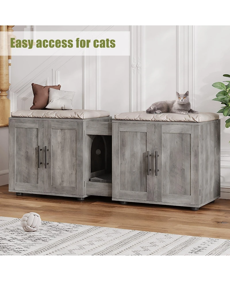 homfan double cat litter box enclosure with dual compartments, engineered wood hidden cabinet, indoor cat house furniture for 2 cats.
