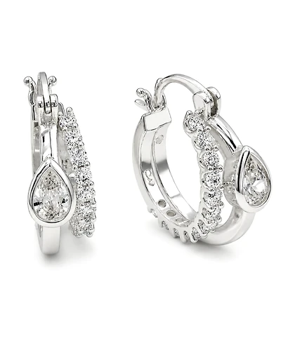 And Now This Cubic Zirconia Fine Silver-Tone Plated Double Hoop Earrings