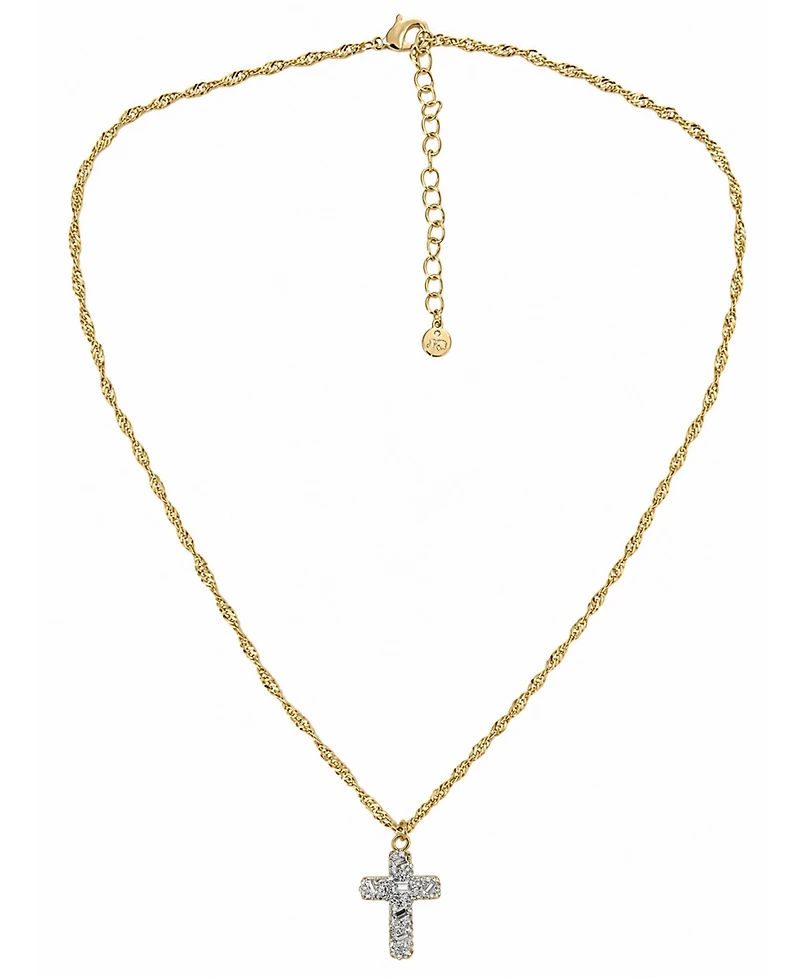 And Now This Crystal Gold-Tone Plated Composite Stone Pave Cross Pendant Necklace