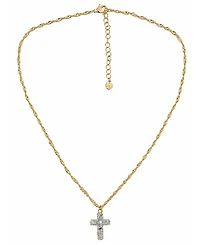 And Now This Crystal Gold-Tone Plated Composite Stone Pave Cross Pendant Necklace