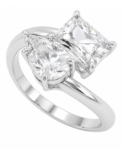and Now This Cubic Zirconia Fine Silver-Tone Plated You Me Bypass Ring