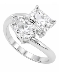 and Now This Cubic Zirconia Fine Silver-Tone Plated You Me Bypass Ring