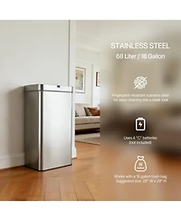 18-Gallon Extra Large Motion Sensor Kitchen Trash Can, Stainless Steel Automatic Touchless with Silent Close Lid