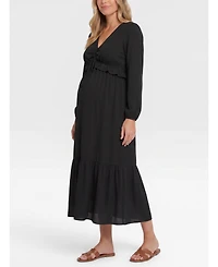 Motherhood Maternity Puff Sleeve Ruffle Midi Dress