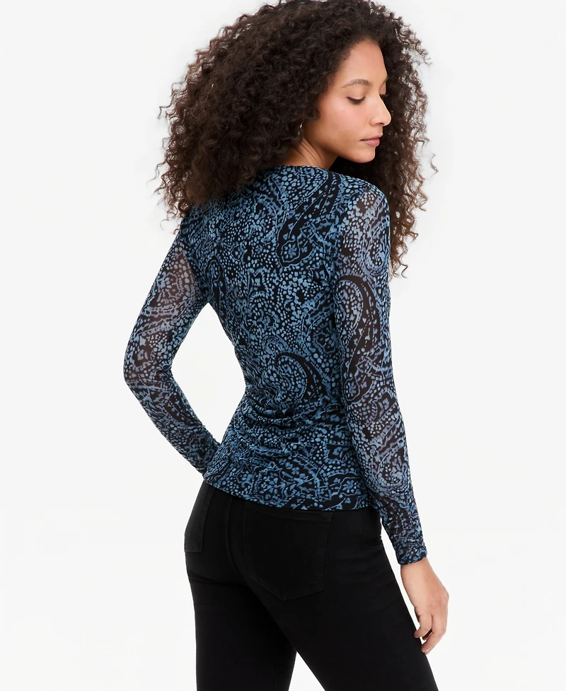 I.n.c. International Concepts Women's Ruched Mesh Long-Sleeve Crewneck T-Shirt, Macy's Exclusive