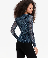 I.n.c. International Concepts Women's Ruched Mesh Long-Sleeve Crewneck T-Shirt, Macy's Exclusive