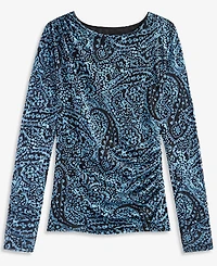 I.n.c. International Concepts Women's Ruched Mesh Long-Sleeve Crewneck T-Shirt, Macy's Exclusive