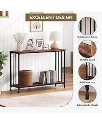 homfan 2-Tier Console Table for Entryway or Behind Sofa – Rustic Finish, Engineered Wood Shelf with Metal Frame Hallway Living Room