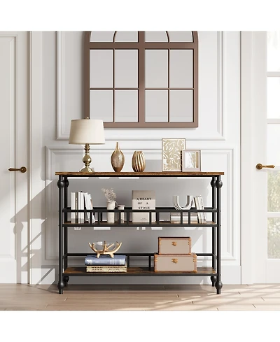homfan Rustic 3-Tier Console Table Sofa with Storage Shelves, Modern Accent Entryway Hallway Furniture for Living Room Behind Couch