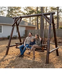 Innovaze 5 Ft Rustic Log Wooden Porch Swing, Outdoor Hanging Bench for Patio, Garden, Yard – Solid Fir Wood, Handcrafted, Weather-Resistant Finish