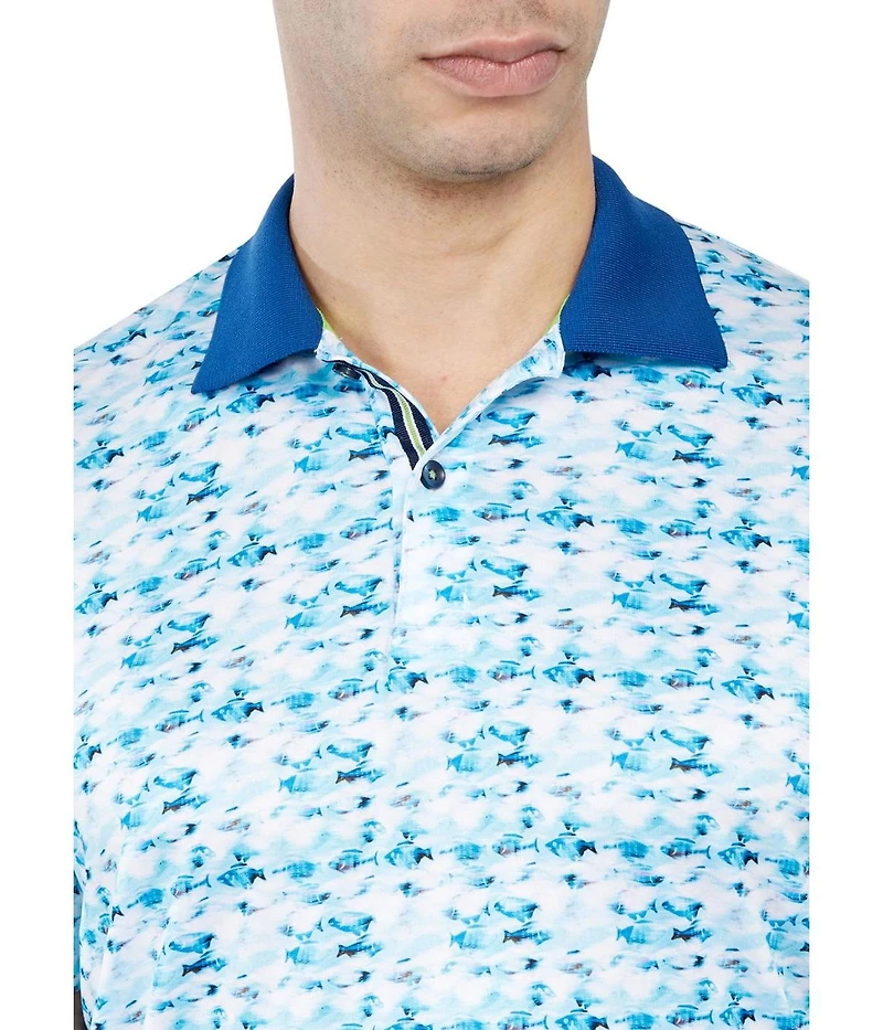 Society of Threads Men's Regular Fit Fish Print Performance Polo