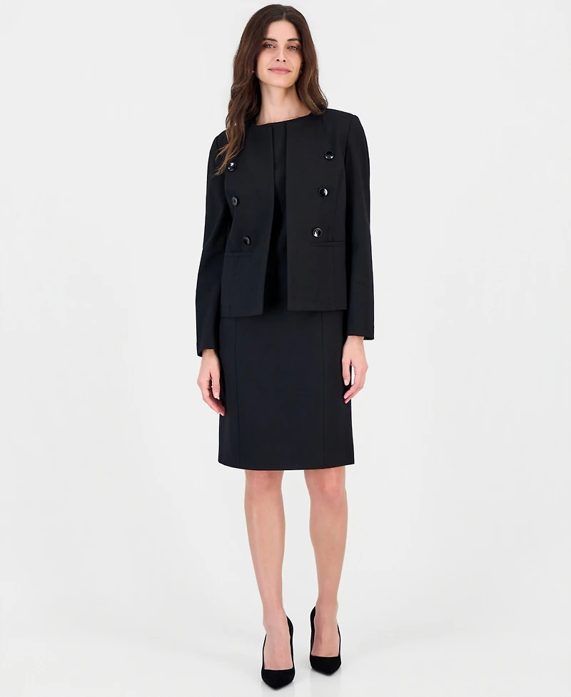 Kasper Petite Double-Breasted Collarless Blazer