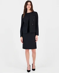 Kasper Petite Double-Breasted Collarless Blazer