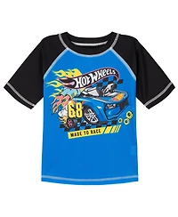 Hot Wheels Boys Upf 50+ Pullover Rash Guard and Swim Trunks Outfit Set to