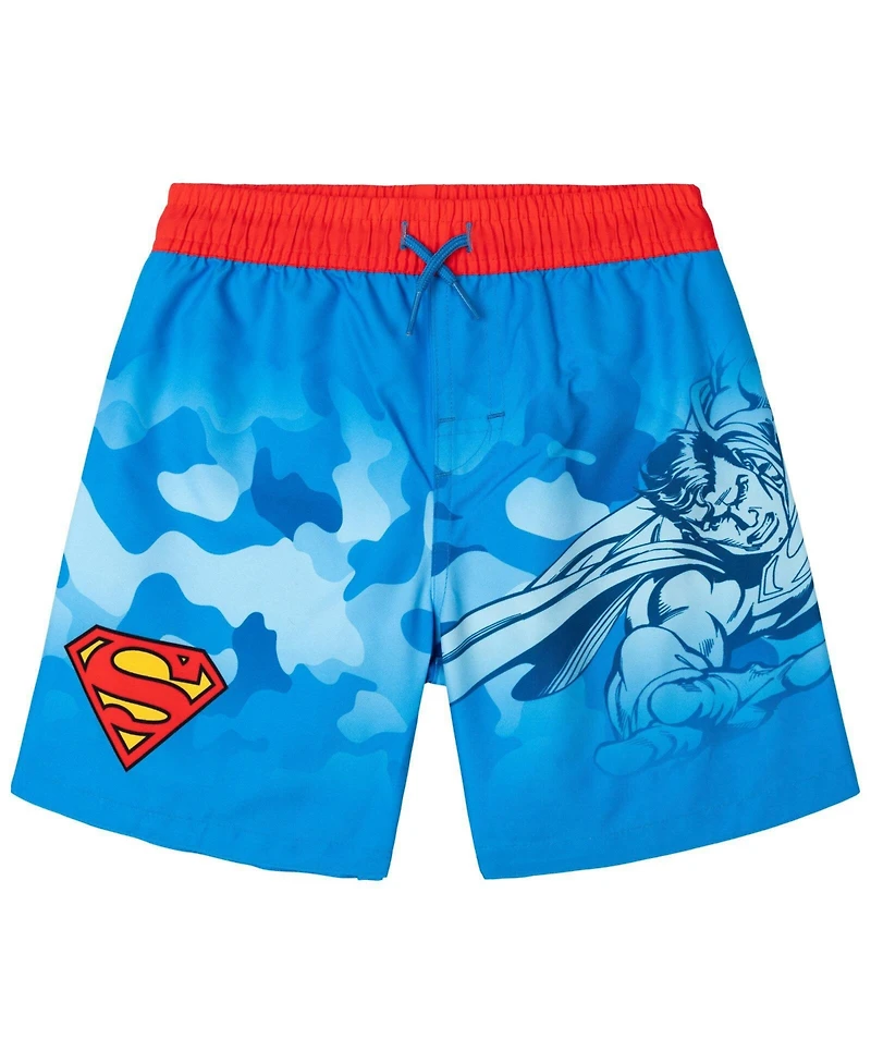 Justice League Toddler Boys Batman Superman Cosplay Rash Guard and Swim Trunks Set