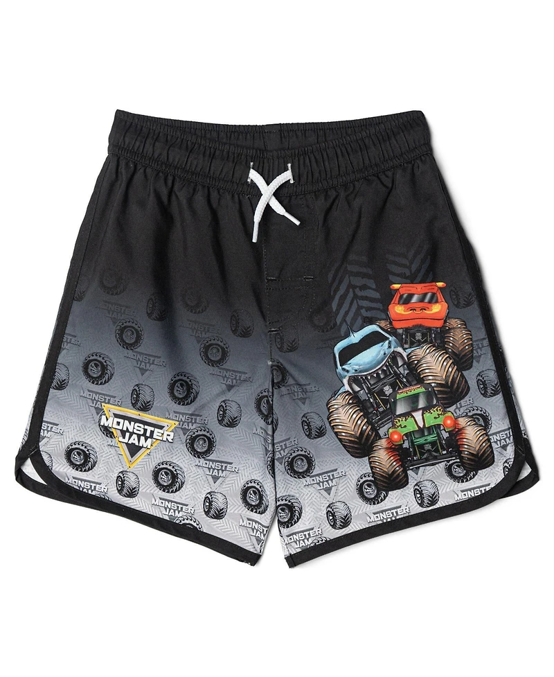 Monster Jam Boys 2-Piece Swimwear Rash Guard and Swim Trunks Set