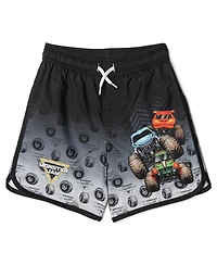 Monster Jam Boys 2-Piece Swimwear Rash Guard and Swim Trunks Set