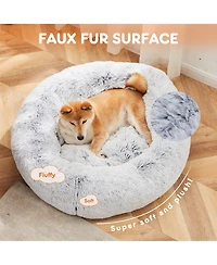 Zeny Anti-Slip Round Fluffy Plush Faux Fur Cat Bed