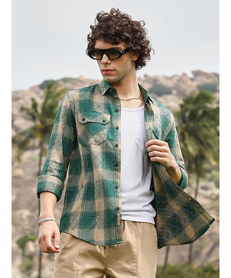 Campus Sutra Men's Buffalo Check Utility Shirt