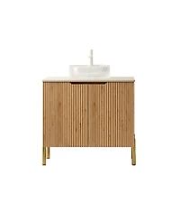 Sillysis 30 Inch Bathroom Vanity with Glass Vessel Sink, Sintered Stone Top, Modern Wood Grain Cabinet, Soft Close Storage
