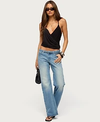 Edikted Women's Belted Low Rise Straight Leg Jeans