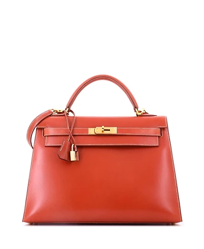Pre-Owned HERMES Kelly 32 Handbag Orange Box Calf with Gold Hardware