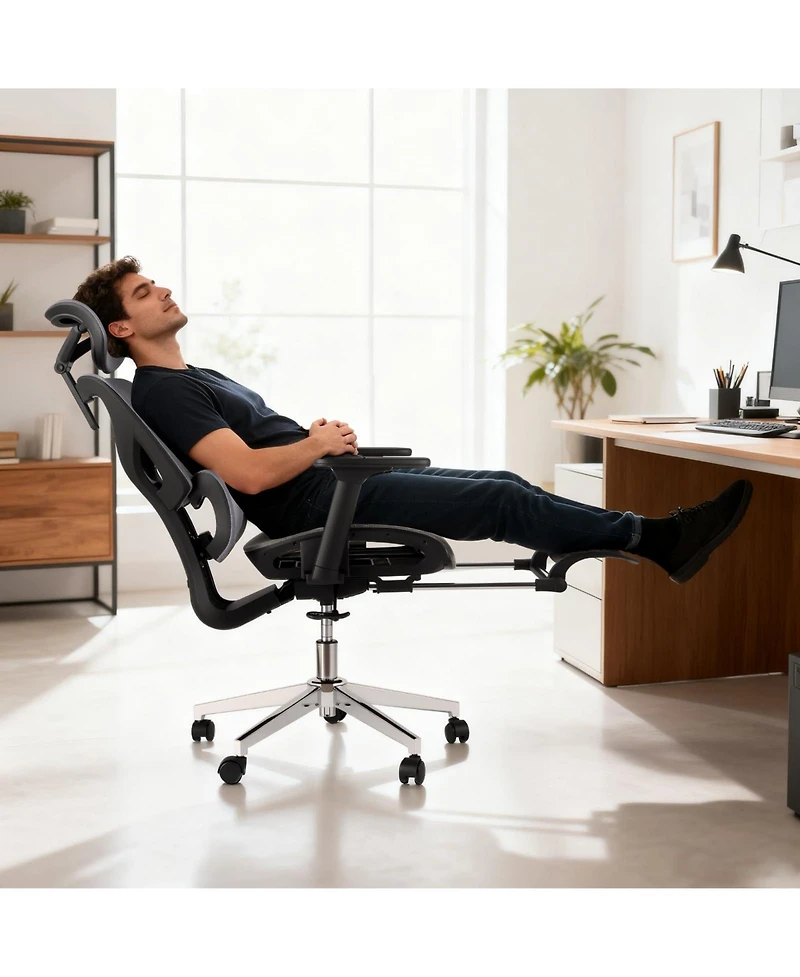 homfan Ergonomic High-Back Mesh Office Chair with Footrest, 4D Armrests, Dynamic Lumbar Support, Reclining, 350lb Capacity