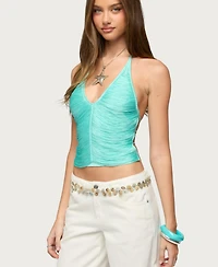 Edikted Womens Bree Fringed Backless Halter Top