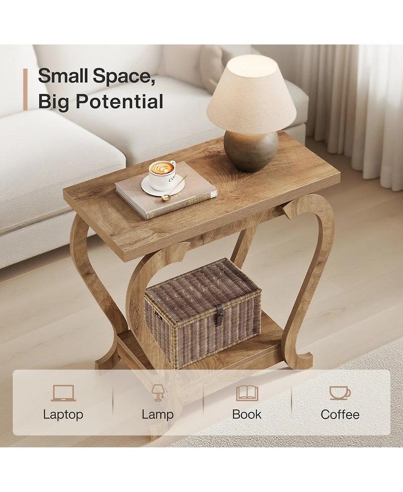 Slickblue 2-Tier Narrow End Table with Storage Shelves