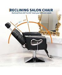 gaomon Reclining Salon Chair for Hair Stylists, Hydraulic Barber Chair with Pu Leather, High-Density Sponge Cushion, Adjustable Height, 360degree(s)