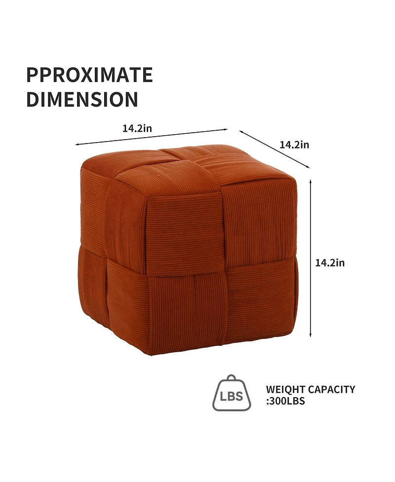 sumyeg Square Corduroy Ottoman Footrest with Woven Design for Living Room Seating