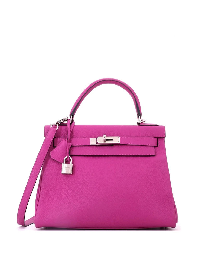 Pre-Owned HERMES Kelly 28 Handbag Pink Togo with Palladium Hardware