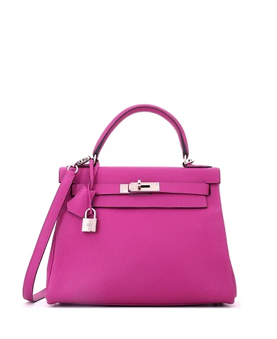 Pre-Owned HERMES Kelly 28 Handbag Pink Togo with Palladium Hardware