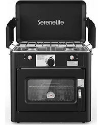 SereneLife 3-in-1 Camping Stove Oven Combo - Outdoor Camp Oven with 2 Burners, Piezo Ignition and Temperature Control