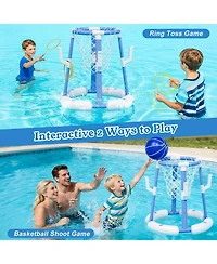 Gnuadz 2-in-1 Pool Basketball Hoop Ring Toss Game Floating Balls Rings Pump Swimming Water Play Anti-tip Base Summer Gift Kids Adult