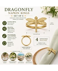 Dainty Home Dragonfly Napkin Rings Set of 4, Gold Metal Table Decor