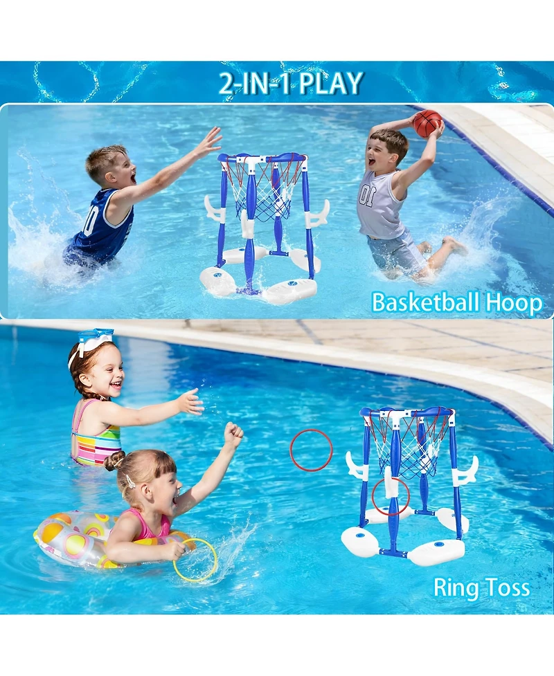 Gnuadz 2-in-1 Pool Basketball Hoop Floating Ring Games Balls Pump Kids Water Toy