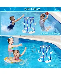 Gnuadz 2-in-1 Pool Basketball Hoop Floating Ring Games Balls Pump Kids Water Toy